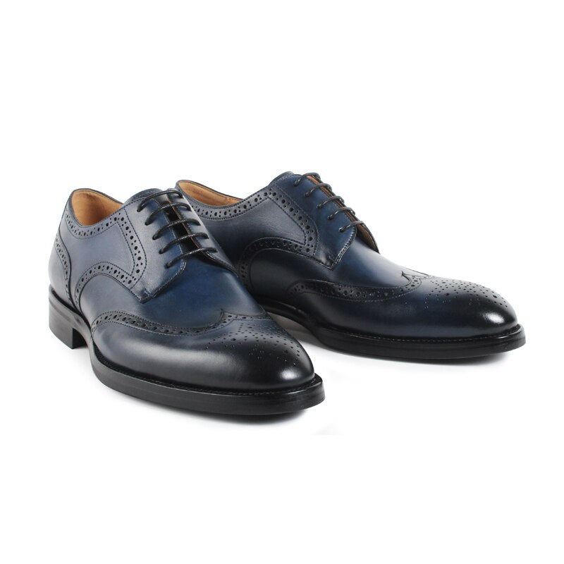 Menn Sko Håndlaget Mønster Design Luksus Skinn Klassisk Full Brogue Business Brudekjole Mann - Mørke Blå