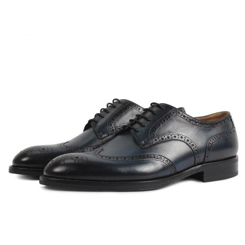 Menn Sko Håndlaget Mønster Design Luksus Skinn Klassisk Full Brogue Business Brudekjole Mann - Mørke Blå