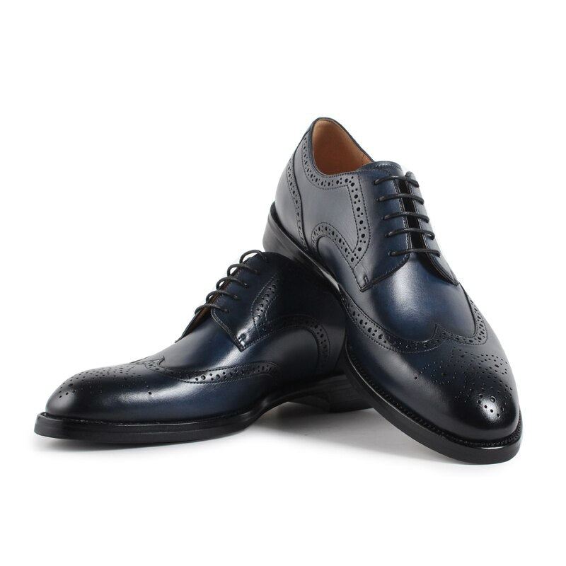 Menn Sko Håndlaget Mønster Design Luksus Skinn Klassisk Full Brogue Business Brudekjole Mann - Mørke Blå