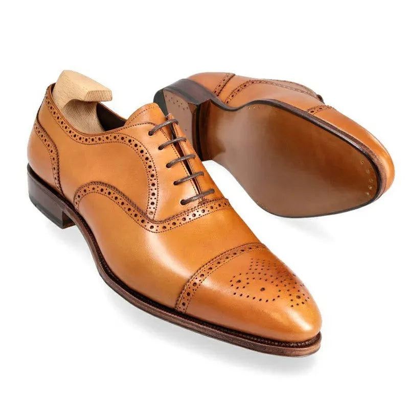 Oxford Brogue Man Business Shoes Solid Office Designer Best Man Shoe Håndlaget Ekte Skinn Herresko - Kamel