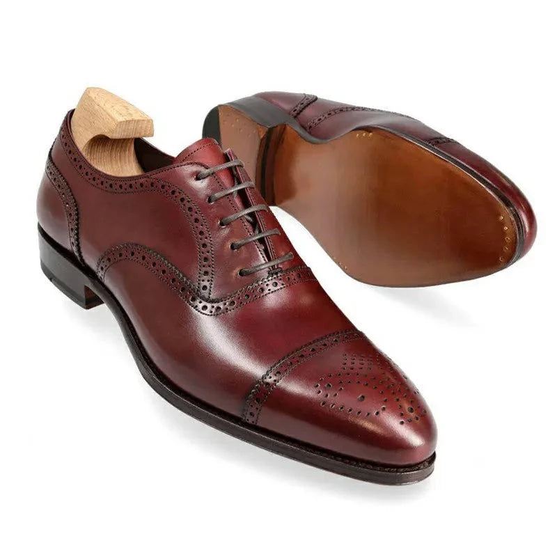 Oxford Brogue Man Business Shoes Solid Office Designer Best Man Shoe Håndlaget Ekte Skinn Herresko - Kamel