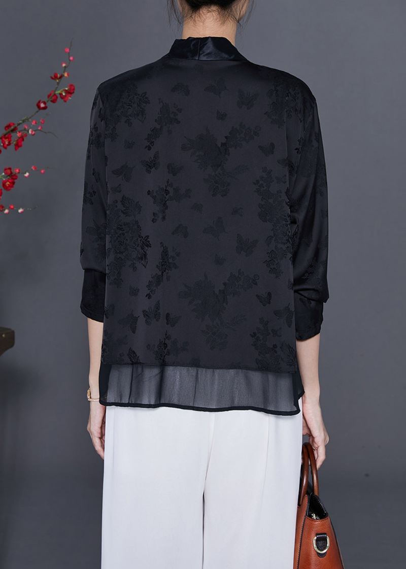 Art Black Brodered Chinese Button Tassel Silk Cardigan Fall - Cardigans for kvinner