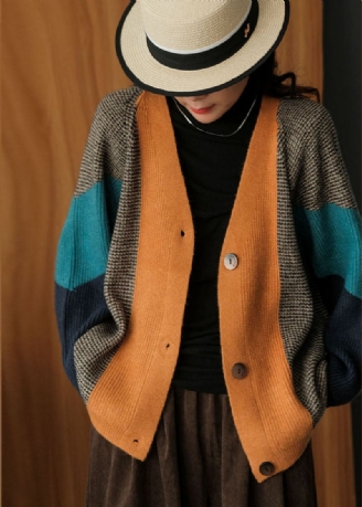 Art Colorblock Oversized Patchwork Knit Cardigan Winter