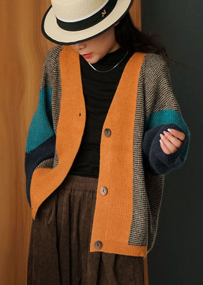 Art Colorblock Oversized Patchwork Knit Cardigan Winter - Cardigans for kvinner