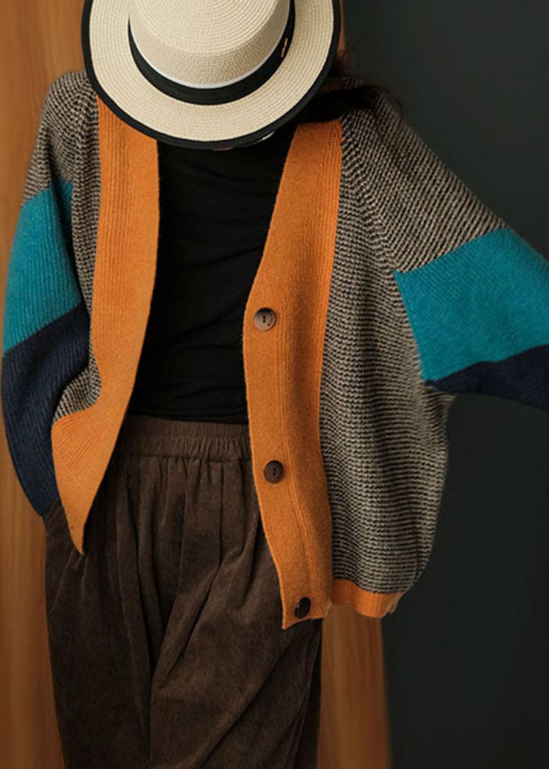 Art Colorblock Oversized Patchwork Knit Cardigan Winter - Cardigans for kvinner