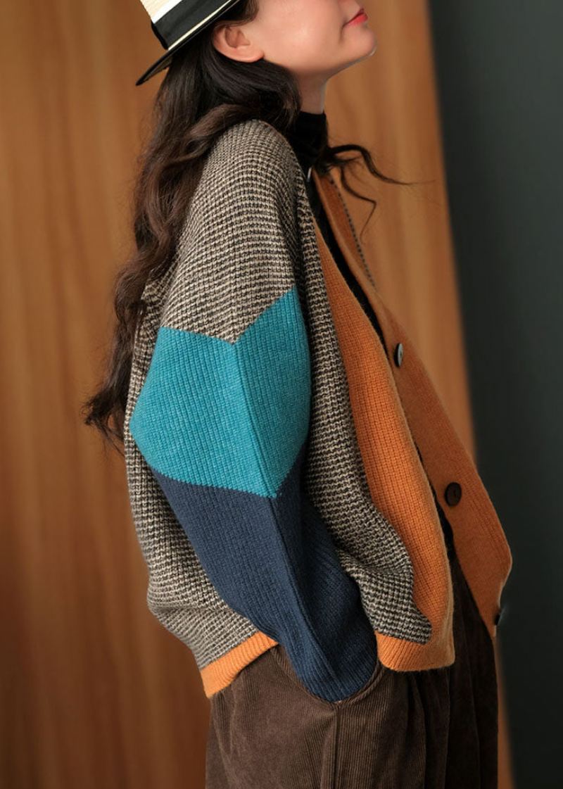 Art Colorblock Oversized Patchwork Knit Cardigan Winter - Cardigans for kvinner