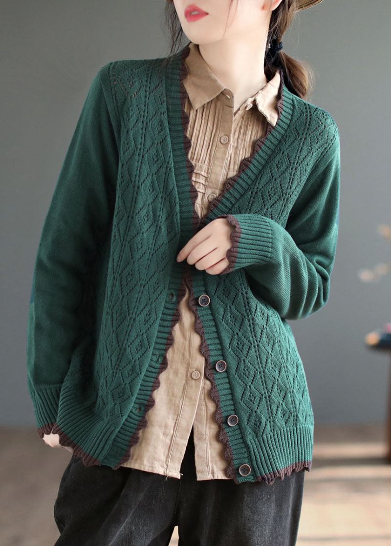 Art Green V-hals Single Breasted Knit Cardigan Winter