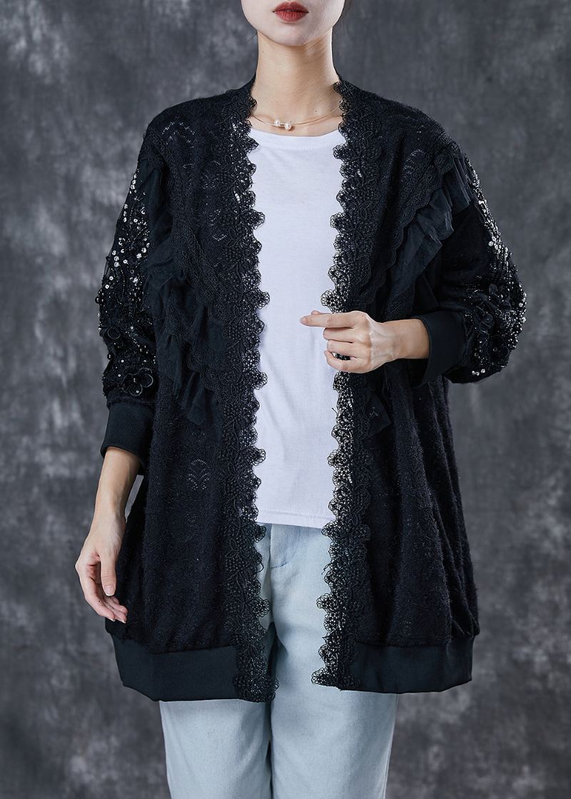 Bohemian Black Oversized Patchwork Blonde Cardigan Spring - Cardigans for kvinner