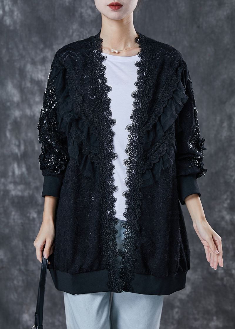 Bohemian Black Oversized Patchwork Blonde Cardigan Spring - Cardigans for kvinner