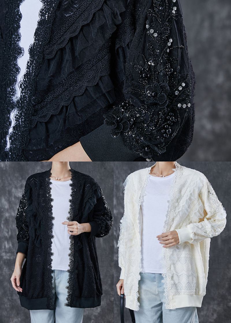 Bohemian Black Oversized Patchwork Blonde Cardigan Spring - Cardigans for kvinner