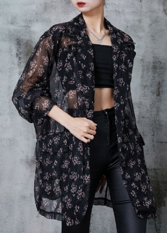 Bohemian Black Oversized Print Chiffon Cardigan Summer