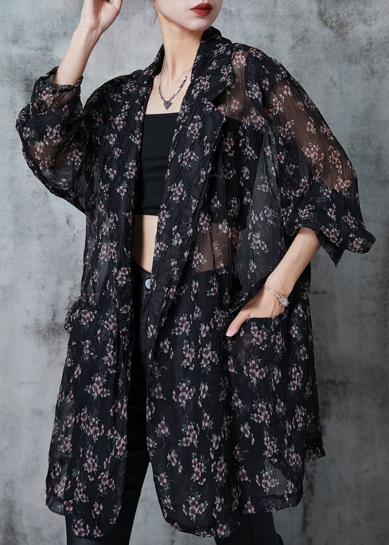 Bohemian Black Oversized Print Chiffon Cardigan Summer - Cardigans for kvinner