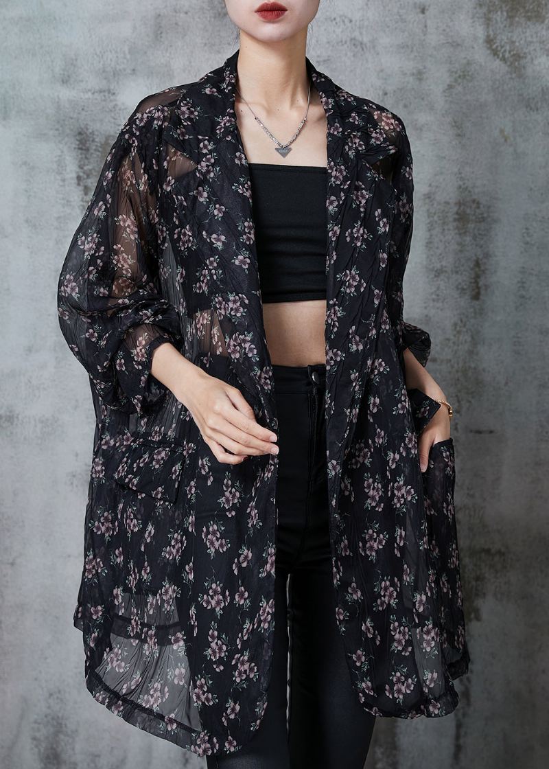 Bohemian Black Oversized Print Chiffon Cardigan Summer - Cardigans for kvinner