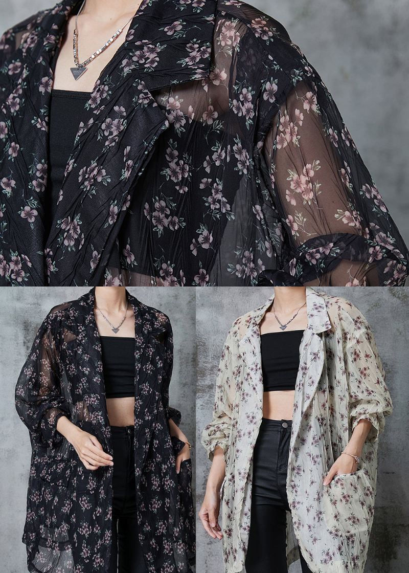 Bohemian Black Oversized Print Chiffon Cardigan Summer - Cardigans for kvinner