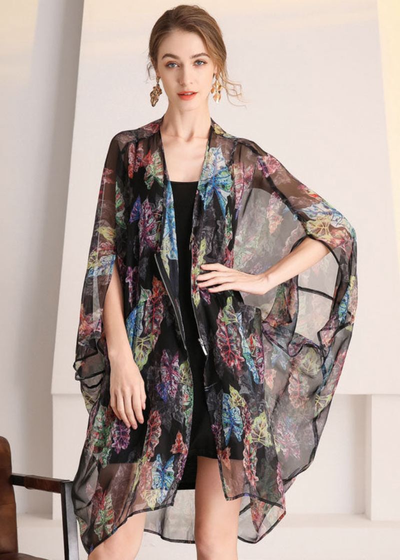 Bohemian Black Oversized Print Hollow Out Tulle Cardigan Summer - Cardigans for kvinner