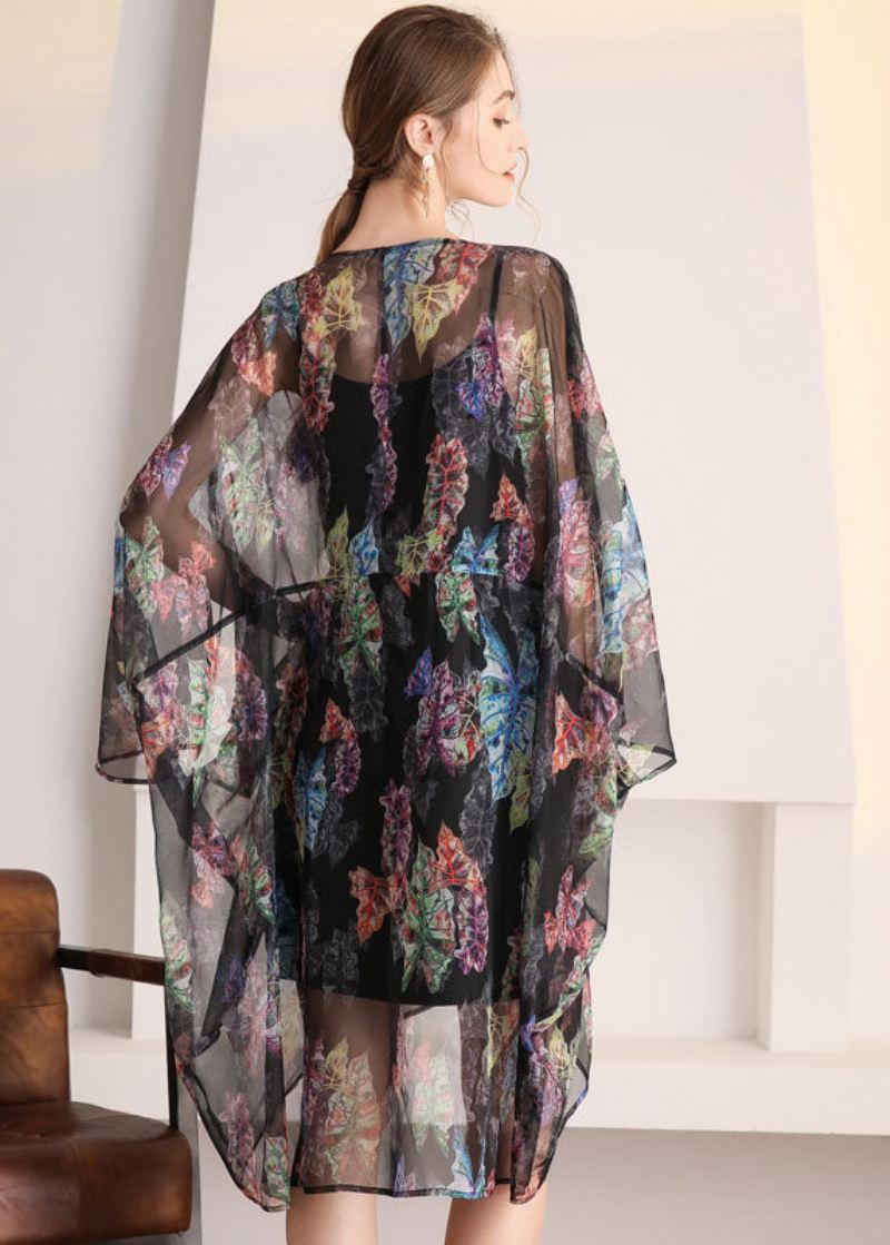 Bohemian Black Oversized Print Hollow Out Tulle Cardigan Summer - Cardigans for kvinner