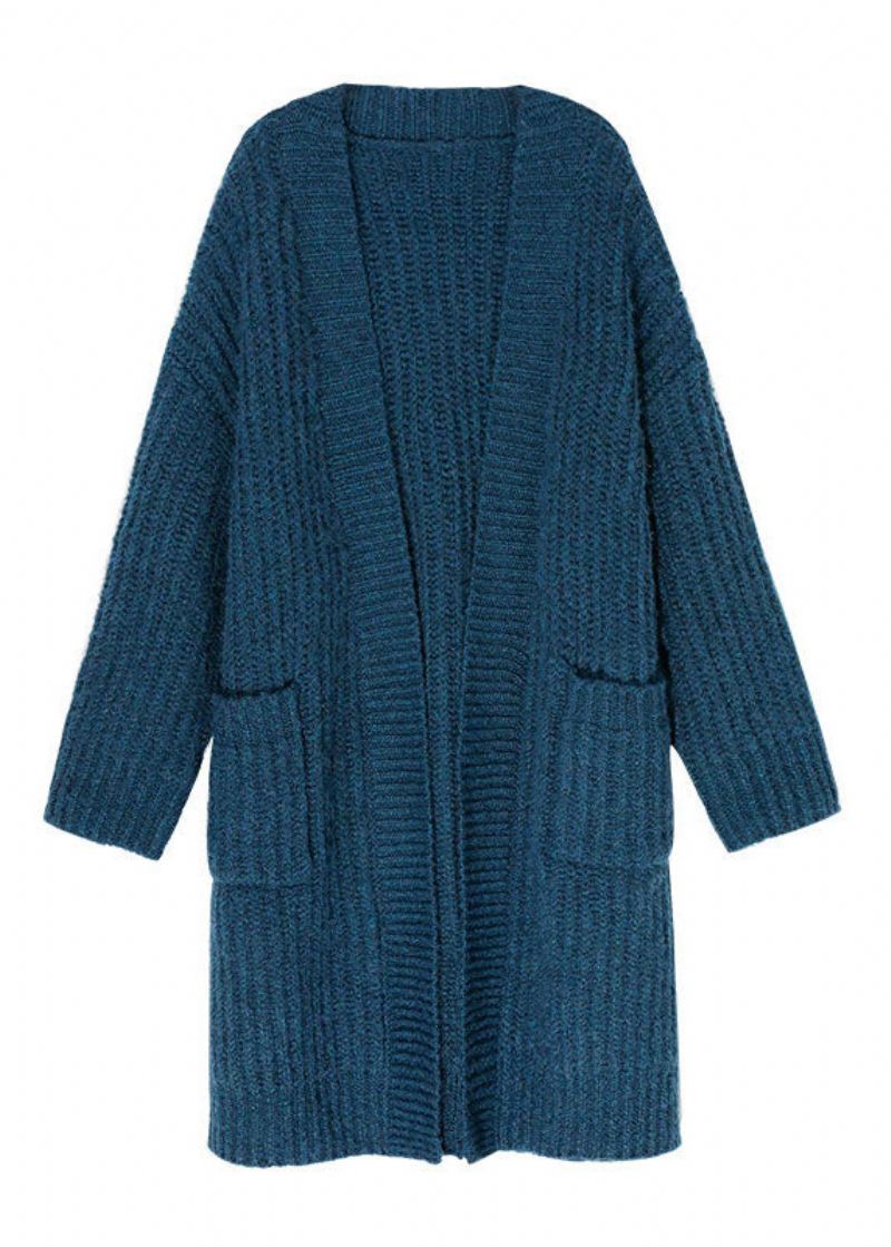 Bohemian Blue Pocket Knit Cardigan Spring - Blå