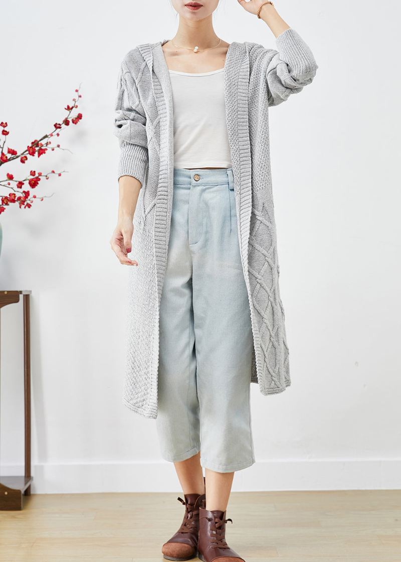 Bohemian Grey Hette Oversized Strikkede Lange Cardigans Høst