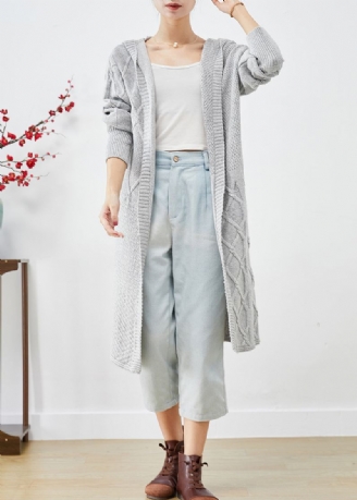 Bohemian Grey Hette Oversized Strikkede Lange Cardigans Høst