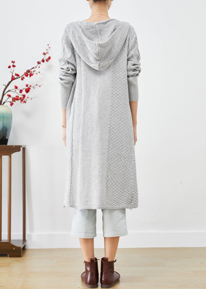 Bohemian Grey Hette Oversized Strikkede Lange Cardigans Høst - Cardigans for kvinner