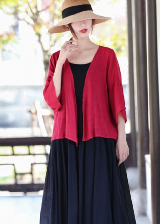 Bohemian Red Cotton Upf 50+ Cardigans Trekvarts Erme