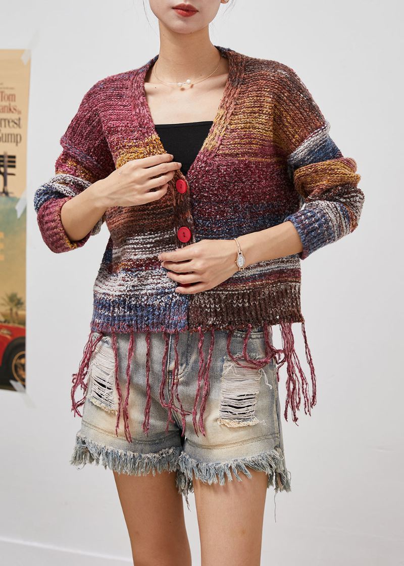 Bohemian Tasseled Tie Dye Knit Jacket Fall - Cardigans for kvinner