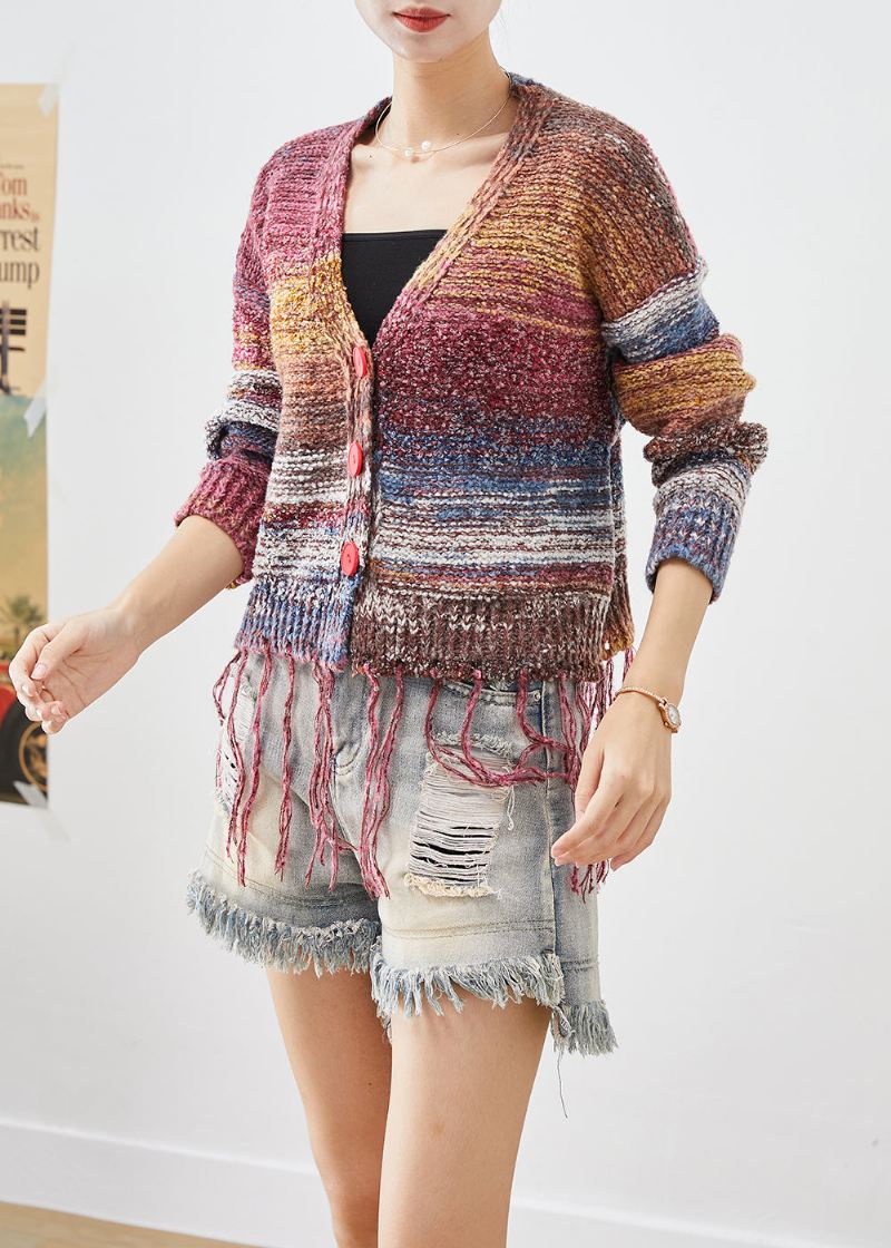 Bohemian Tasseled Tie Dye Knit Jacket Fall - Cardigans for kvinner