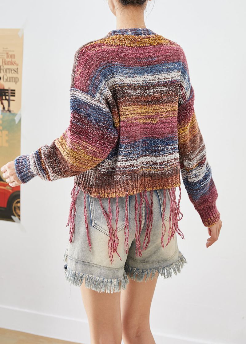 Bohemian Tasseled Tie Dye Knit Jacket Fall - Cardigans for kvinner