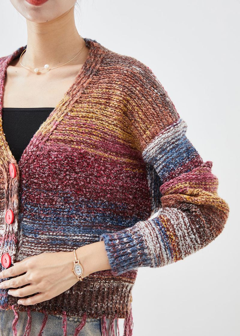 Bohemian Tasseled Tie Dye Knit Jacket Fall - Cardigans for kvinner