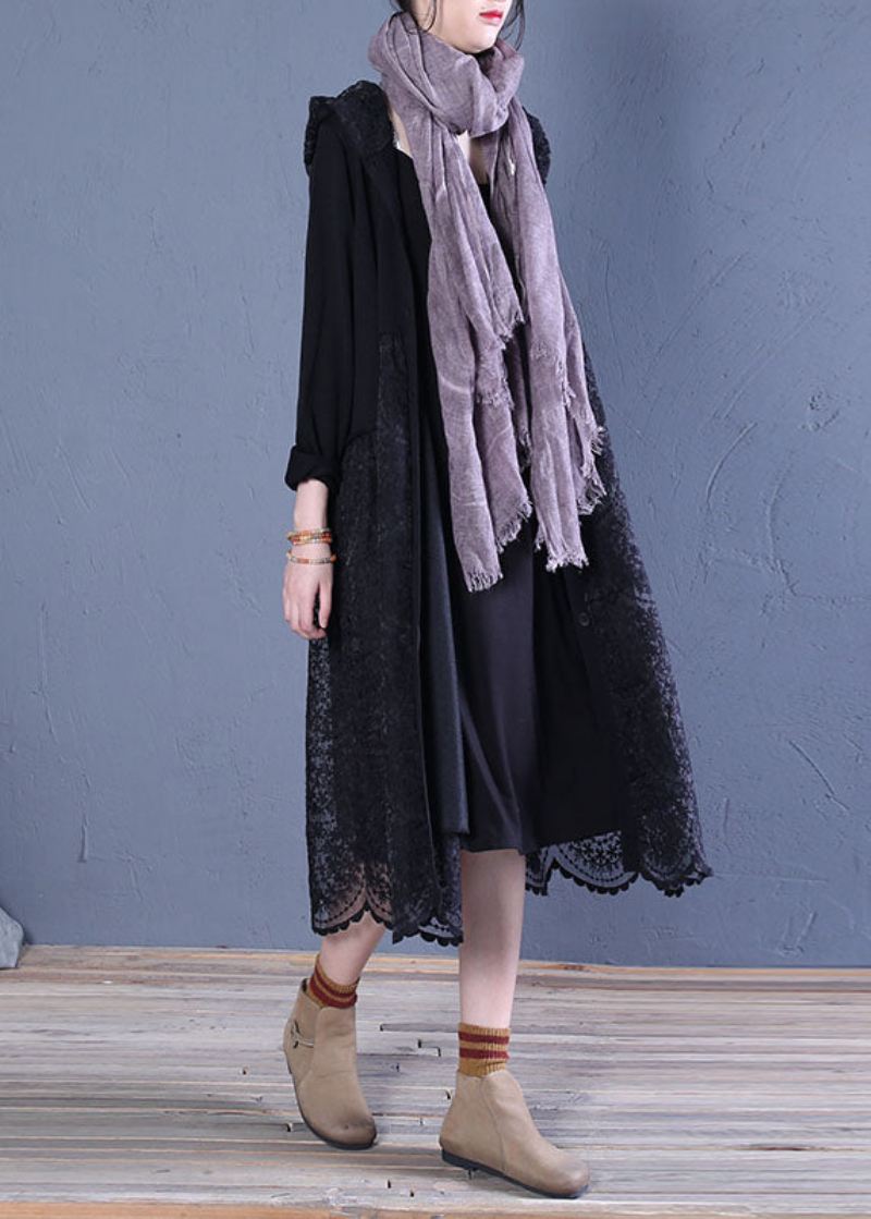 Boho Black Hette Lace Patchwork Cardigans Spring