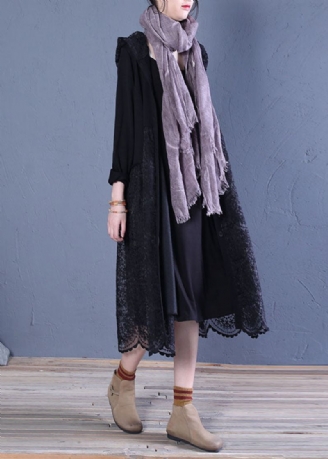 Boho Black Hette Lace Patchwork Cardigans Spring