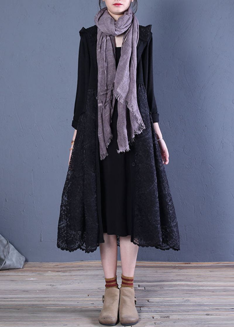 Boho Black Hette Lace Patchwork Cardigans Spring - Svart