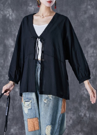 Boho Black Overdimensjonert Blonder I Lin Cardigan Fall