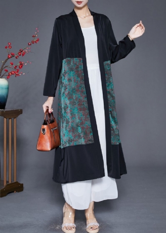 Boho Green Oversized Patchwork Silk Long Cardigans Fall