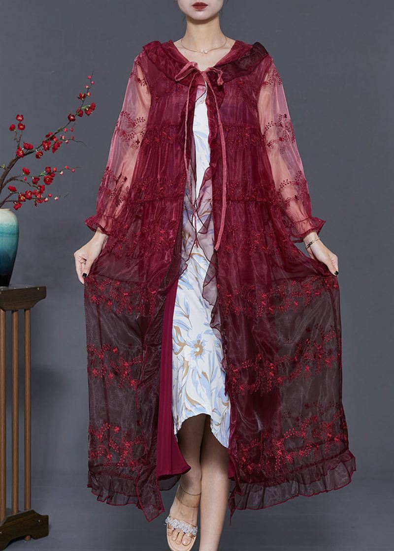 Boho Mulberry Brodert Organza Hette Cardigan Sommer - Cardigans for kvinner