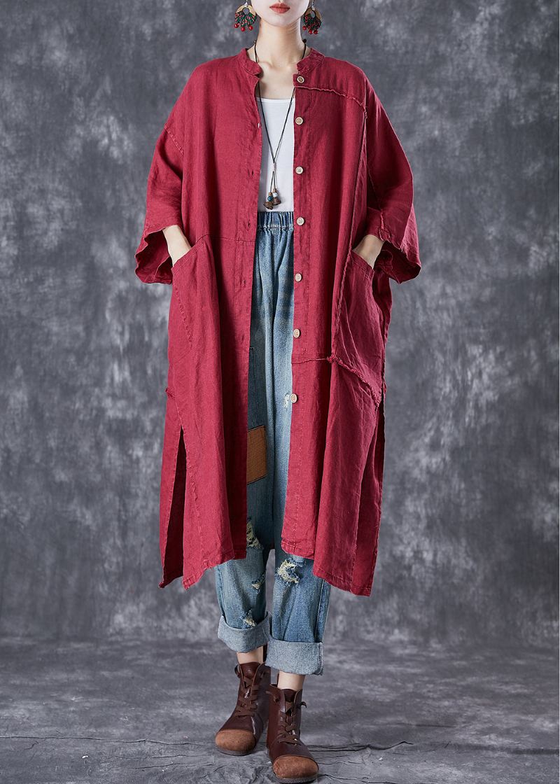 Boho Mulberry Oversized Patchwork Side Åpen Lin Lang Cardigan Sommer