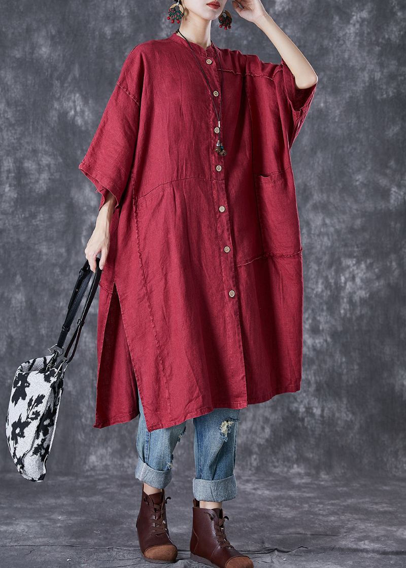 Boho Mulberry Oversized Patchwork Side Åpen Lin Lang Cardigan Sommer - Cardigans for kvinner