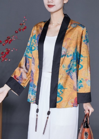 Boho Yellow Oversized Patchwork Dusk Silk Loose Coat Sommer