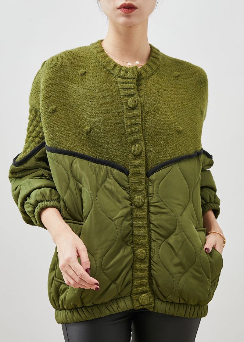 Boutique Green Oversized Patchwork Strikkede Cardigans Vår - Cardigans for kvinner