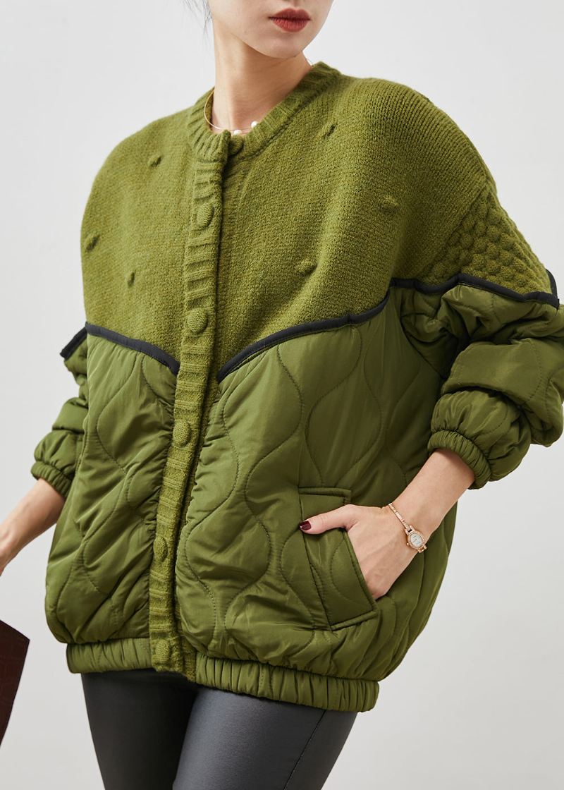 Boutique Green Oversized Patchwork Strikkede Cardigans Vår - Cardigans for kvinner