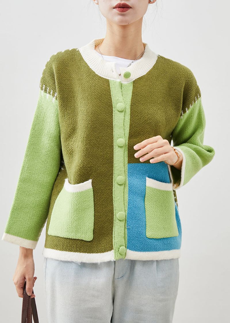 Boutique Grønn Oversized Patchwork Knit Jakker Spring