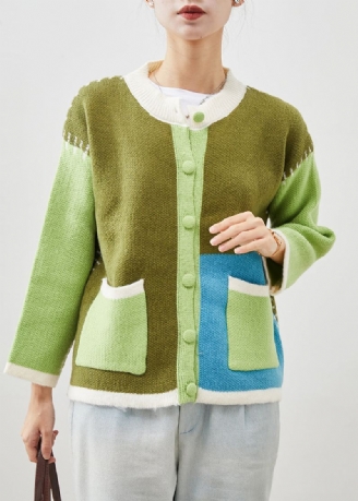 Boutique Grønn Oversized Patchwork Knit Jakker Spring