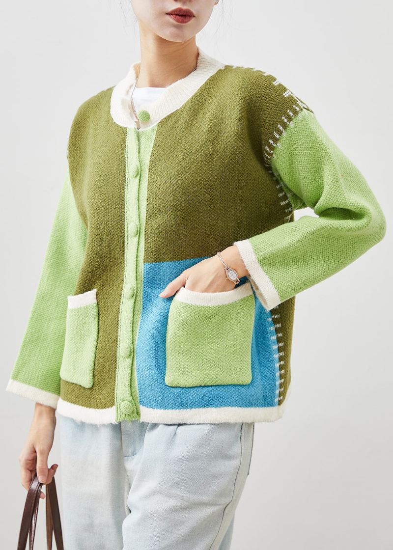 Boutique Grønn Oversized Patchwork Knit Jakker Spring - Cardigans for kvinner