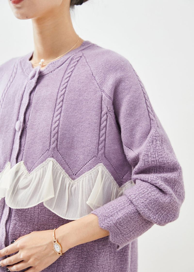 Boutique Lilla Ruffled Patchwork Knit Coats Høst - Cardigans for kvinner