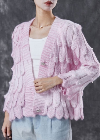 Boutique Rosa V-hals Nail Bead Strikket Cardigan Spring