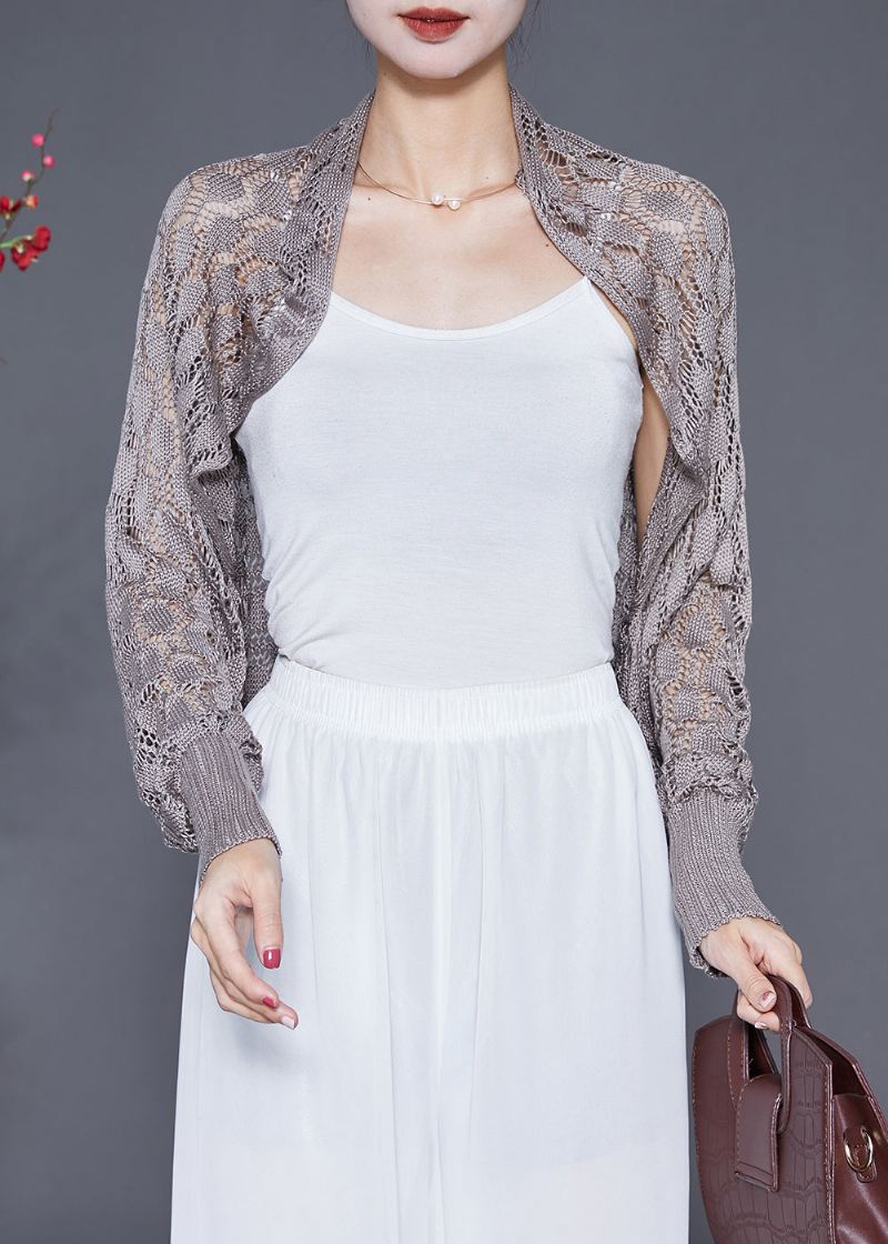 Brun Hollow Out Knit Loose Coat Batwing Sleeve