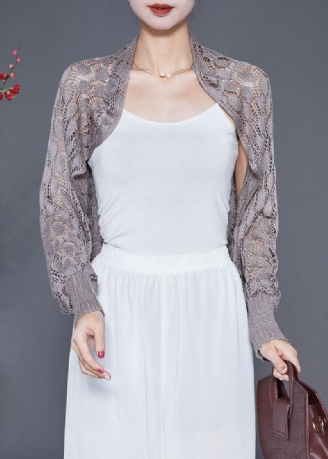 Brun Hollow Out Knit Loose Coat Batwing Sleeve