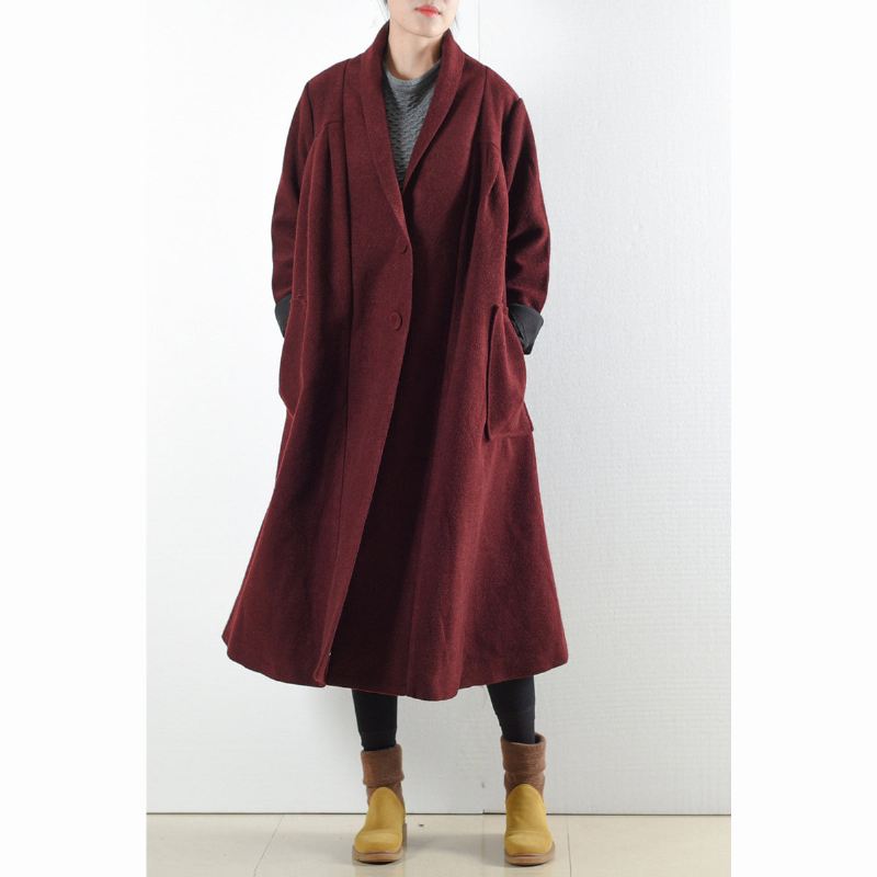 Burgundy Ullkåper 2024 Vintertrenchcoats Pluss Størrelse Cardigans - Cardigans for kvinner