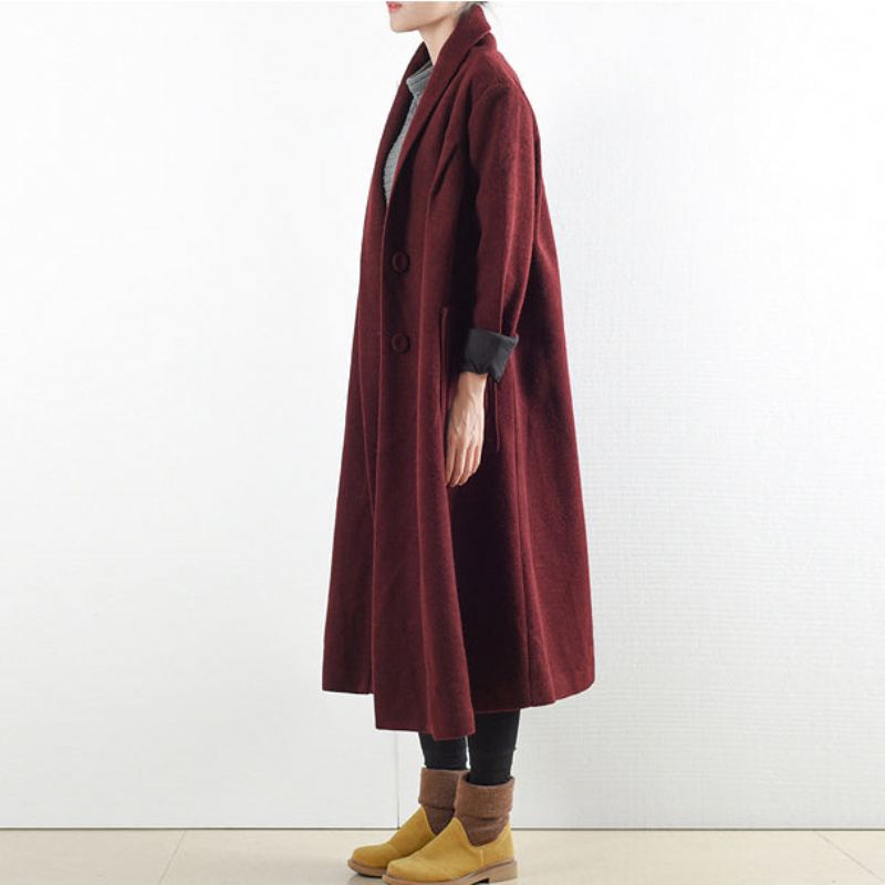 Burgundy Ullkåper 2024 Vintertrenchcoats Pluss Størrelse Cardigans - Cardigans for kvinner