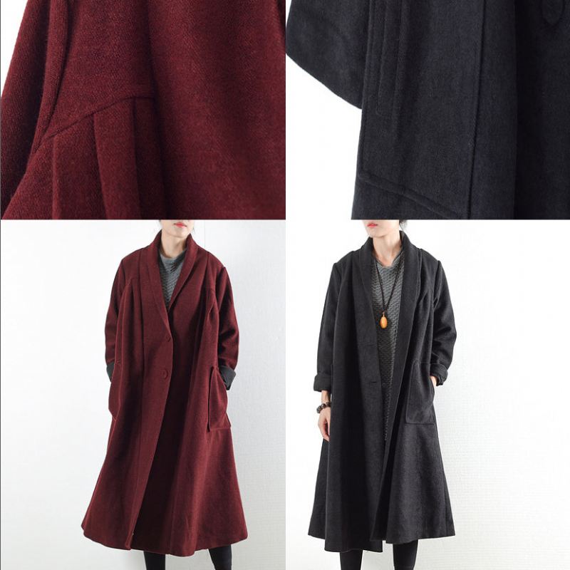 Burgundy Ullkåper 2024 Vintertrenchcoats Pluss Størrelse Cardigans - Cardigans for kvinner